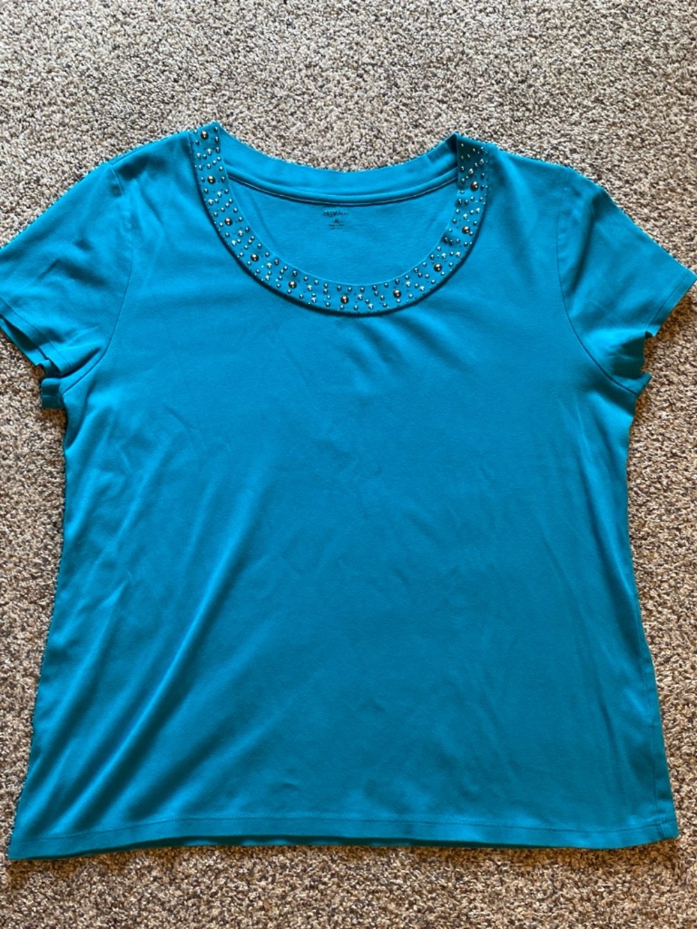 Style & Co. Wmns Teal Short Sleeve Scoop Neck Top with Stud Embellishment Sz XL